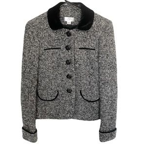 Loft tweed black/white blazer with velvet trim